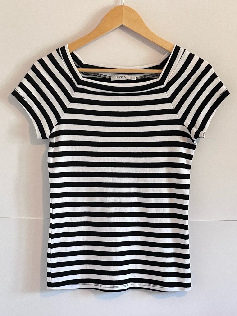 Ricki’s Black White Striped Square Neck Cotton Top Women’s Medium Minimalist